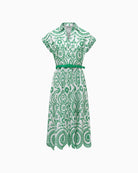 Salsa Jeans Broderie Anglaise Shirt Dress in green front view with matching belt