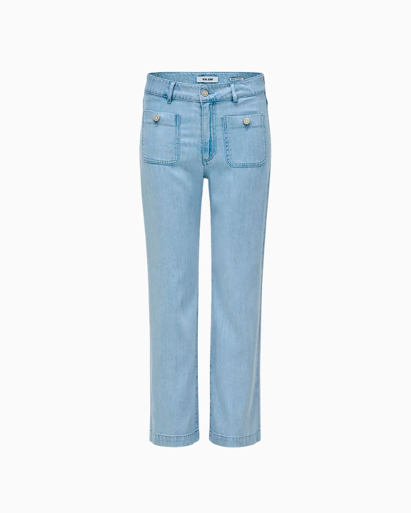 Salsa Jeans High Waist Crop Straight Fit Jeans in light denim front view