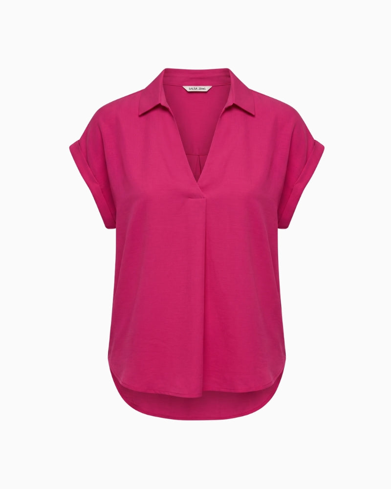 Salsa Jeans Relaxed V-Neck Blouse in fuchsia front view