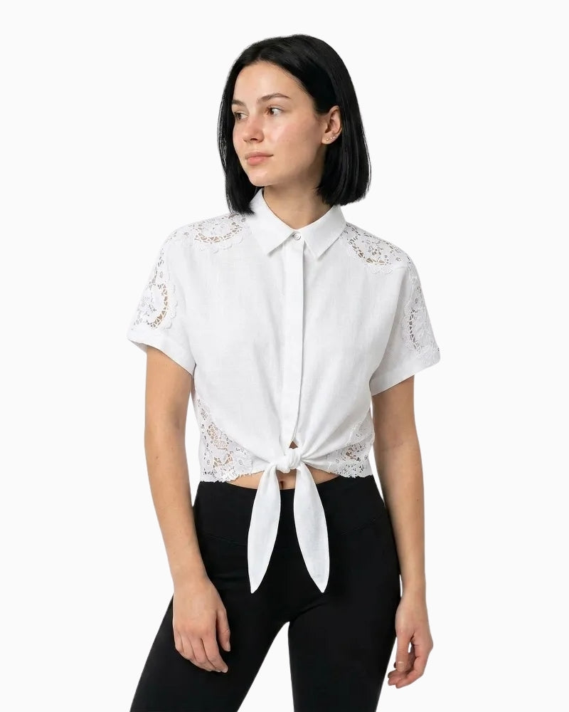 Salsa Jeans Short Sleeve Shirt in White worn front view