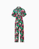 Salsa Jeans short sleeve jumpsuit in dark pink leaf print front view