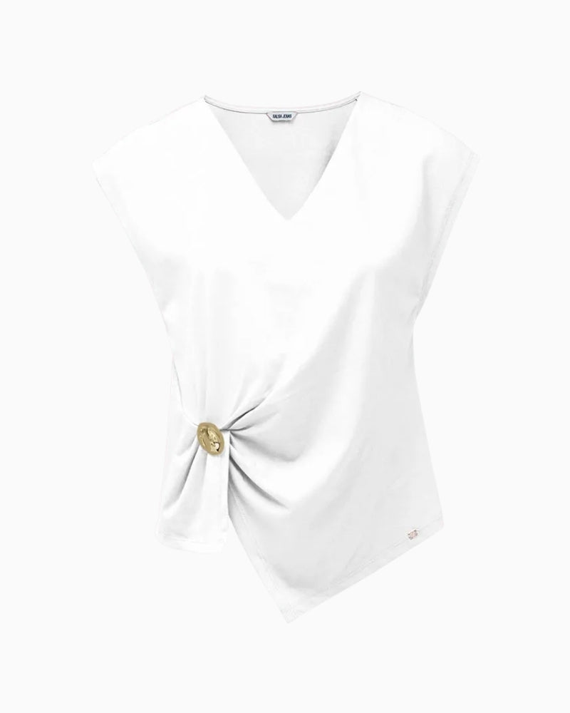Salsa Jeans white V-neck T-shirt with short sleeves and dropped 