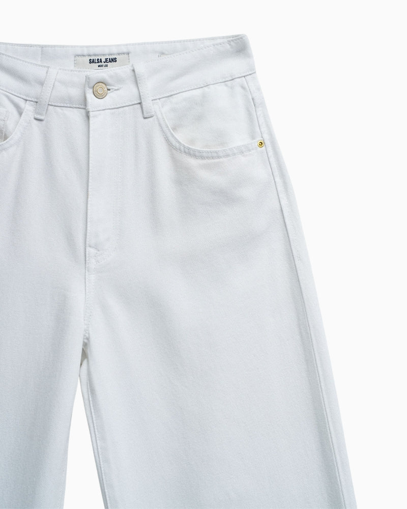 Salsa Jeans white denim fabric close up