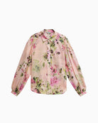 Salsa pink floral cotton shirt, flat lay front view – Áines Boutique