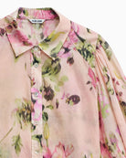 Collar and button fastening detail on Salsa floral shirt – Áines Boutique