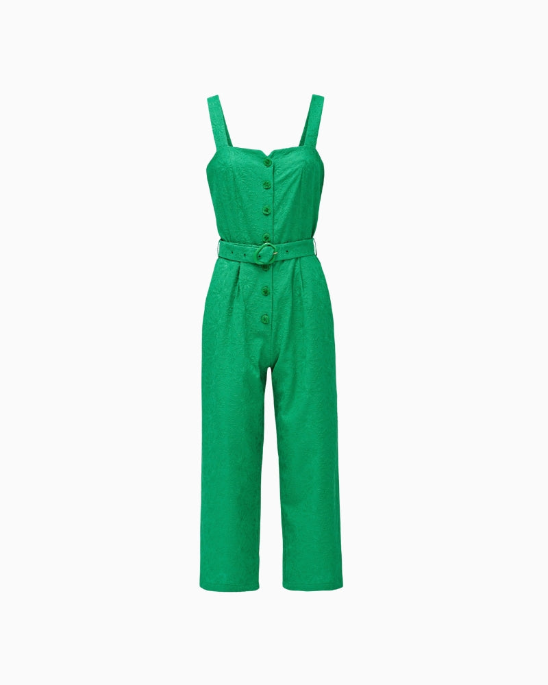 Salsa brocade jumpsuit green front view