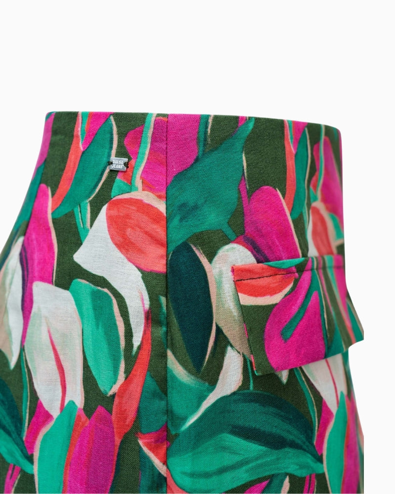 Salsa leaf print skort multicolor fabric detail