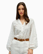 Salsa long sleeve shirt white front view V neckline