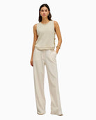 Salsa sleeveless lurex knit top cream front view on model