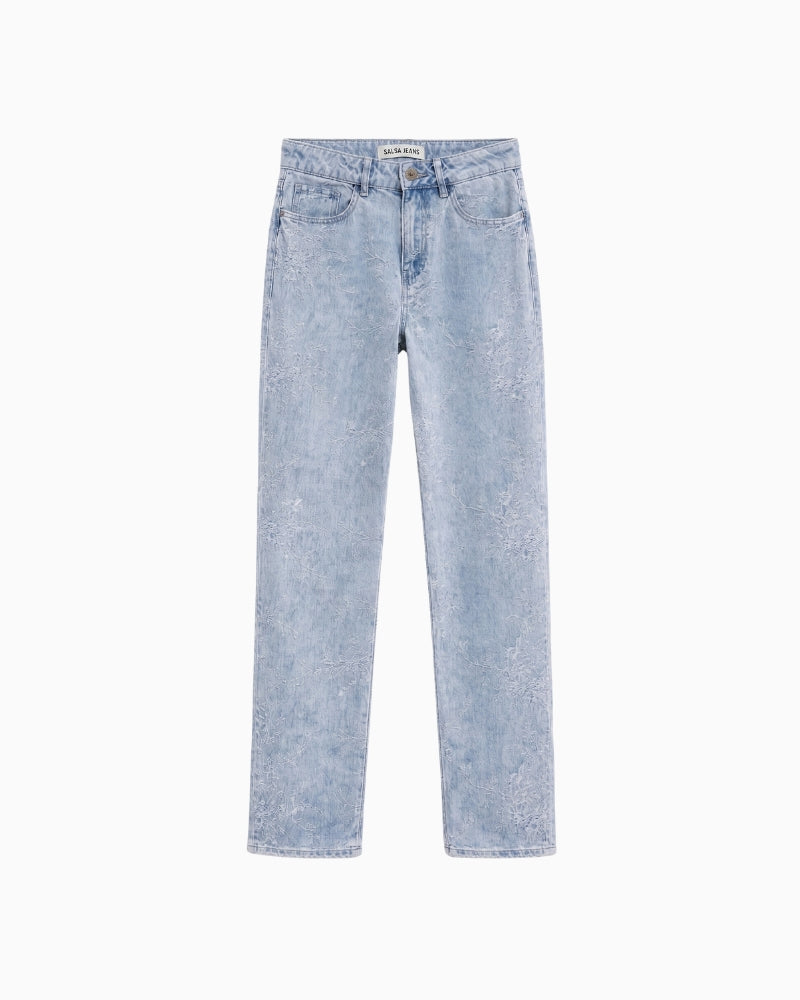 Salsa straight fit jacquard jeans light denim front view