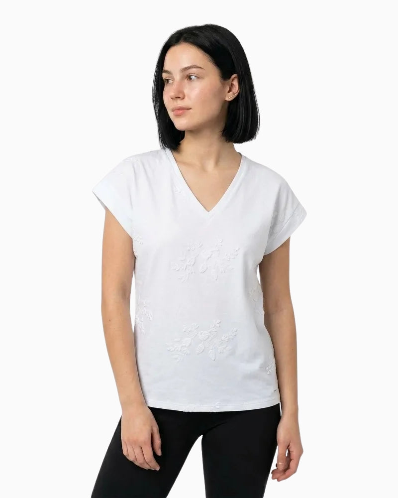 Salsa white embroidered T-shirt front view short sleeve