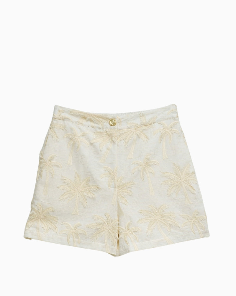 Salsa white embroidered high waist shorts front view