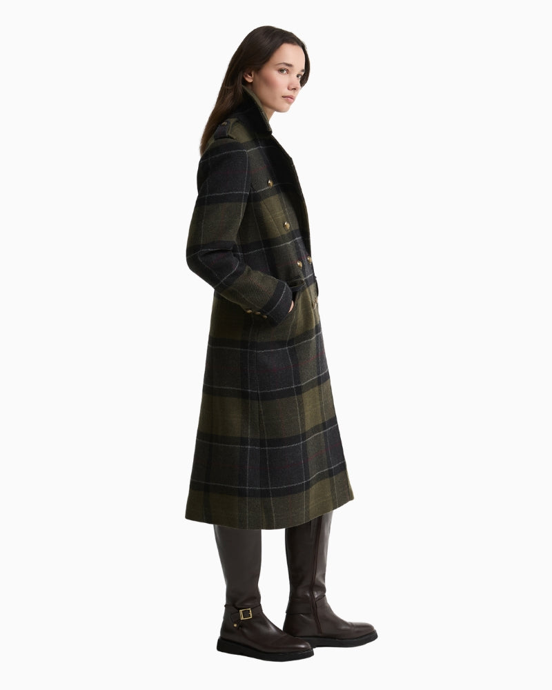 Side profile of Barbour Cottemore checked wool coat