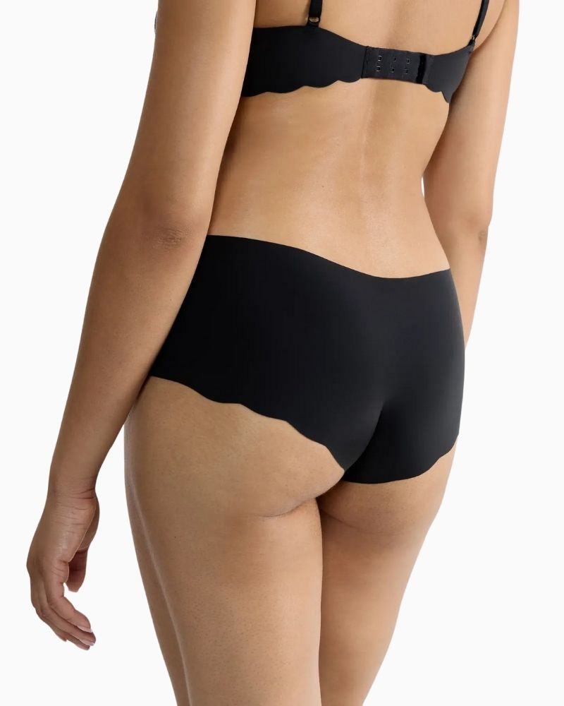 Back view of Sloggi black microfibre short briefs with invisible fit
