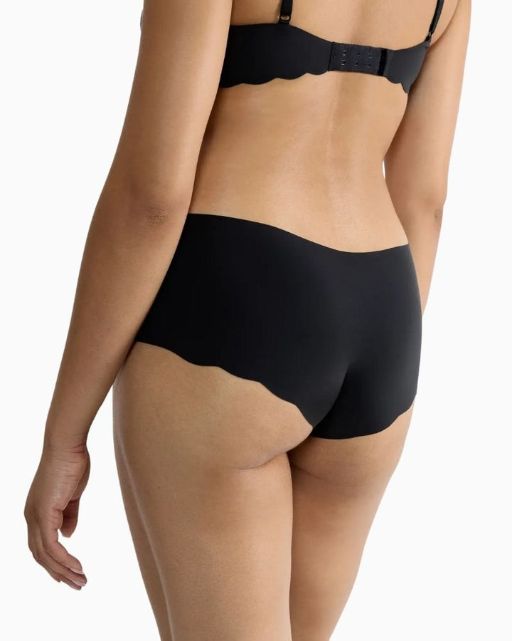 Back view of Sloggi black microfibre short briefs with invisible fit