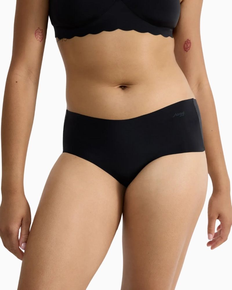 Front view of Sloggi lightweight seam-free short briefs in black