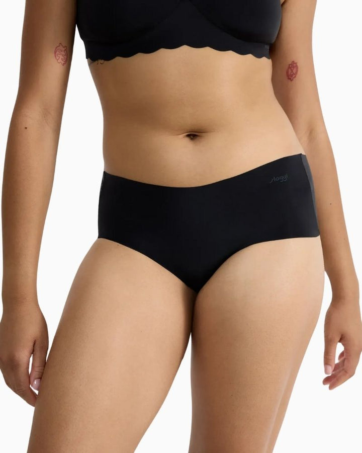 Front view of Sloggi lightweight seam-free short briefs in black