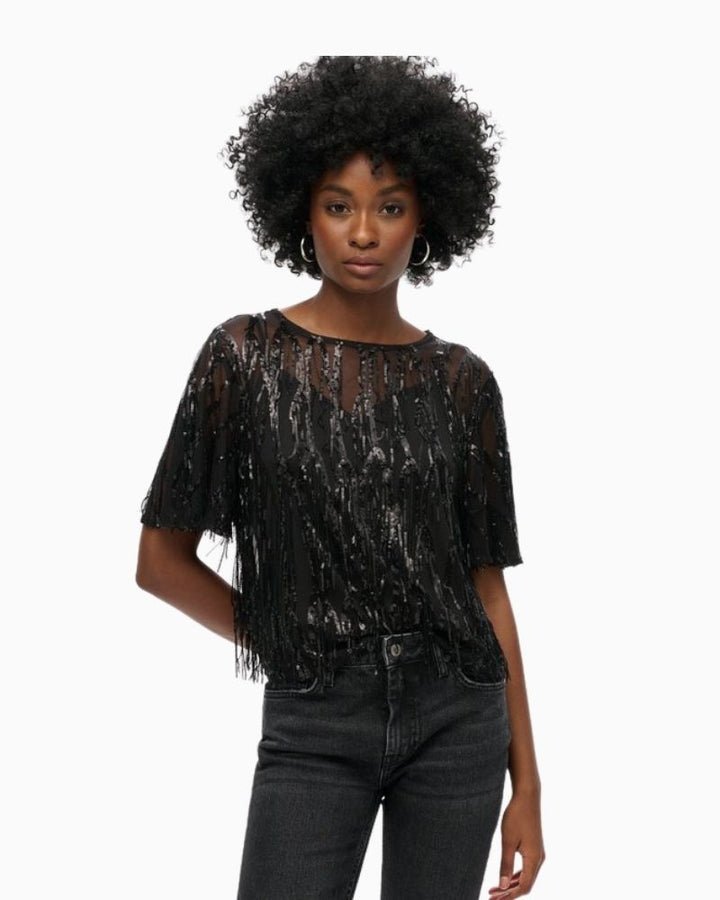 Superdry - Sheer Short Sleeve Sequin Top