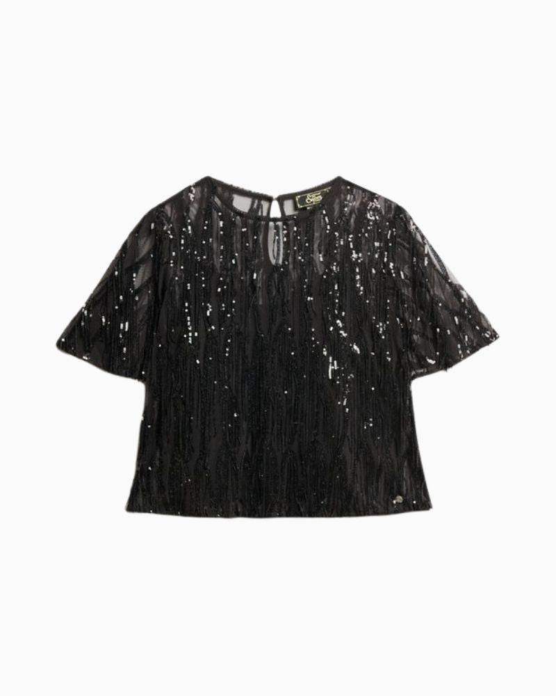 Superdry - Sheer Short Sleeve Sequin Top