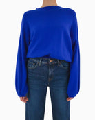 TWNS The Label Colorado Puff Sleeve Jumper in Blue front view