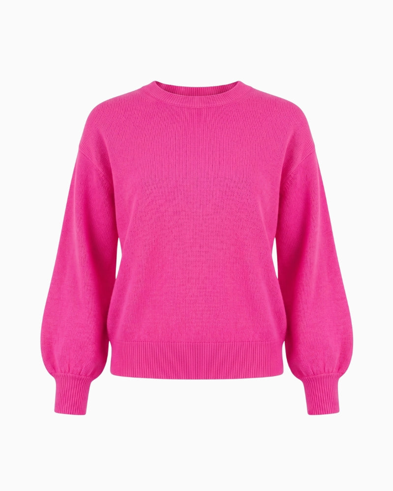 TWNS The Label Colorado Puff Sleeve Jumper in Neon Pink fabric details