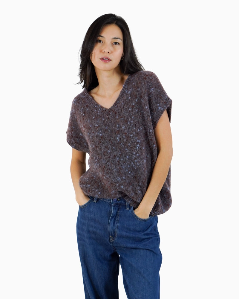 TWNS The Label Madelina Sweater Vest in Burgundy front view