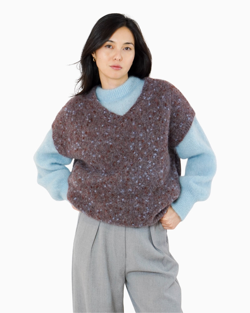 TWNS The Label Madelina Sweater Vest in Burgundy layered styling