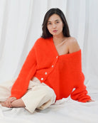 TWNS The Label Malia Cardigan in red V-neck and button detail