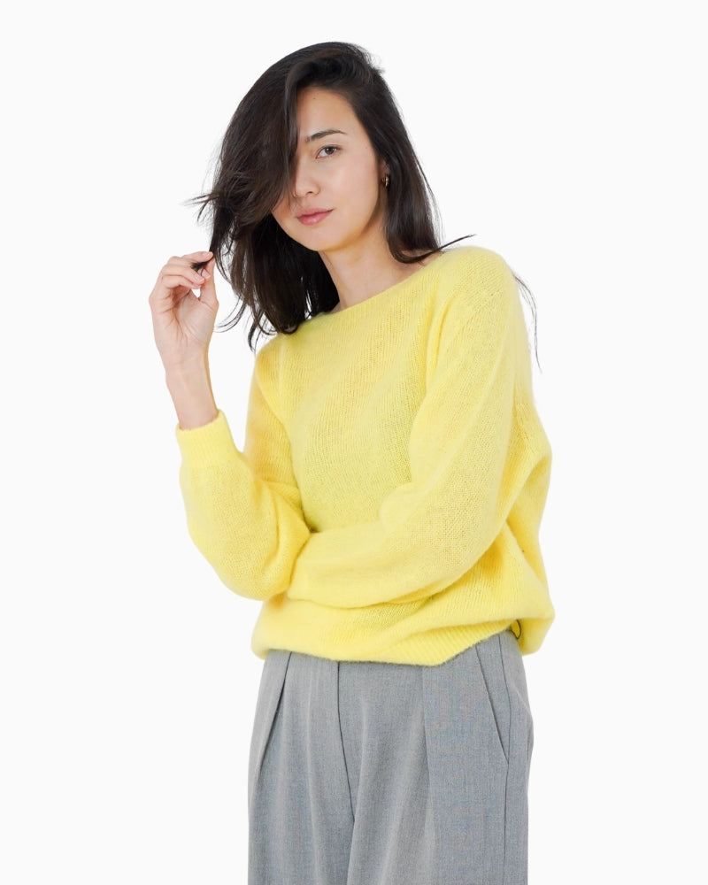 TWNS The Label Sanibel Boat Neck Sweater in Sunrise boat neckline detail