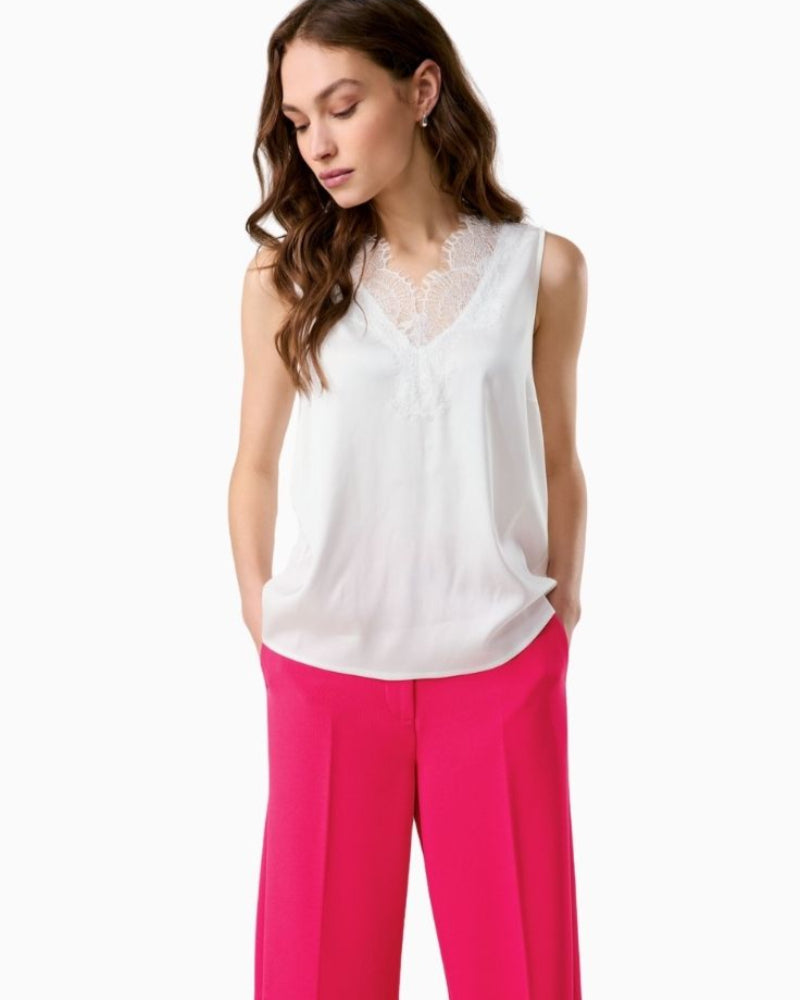 Gerry Weber Satin Top with Lace in white with soft matte satin finish