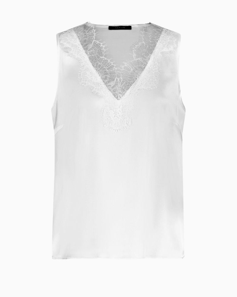Gerry Weber Satin Top with Lace in white with soft matte satin finish