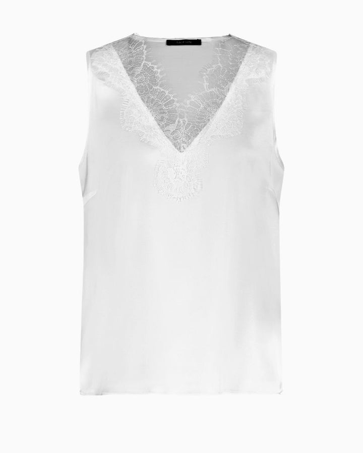 Gerry Weber Satin Top with Lace in white with soft matte satin finish