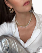 Talis Chains Claw Earrings Duo with mixed gold and silver triple hoop design