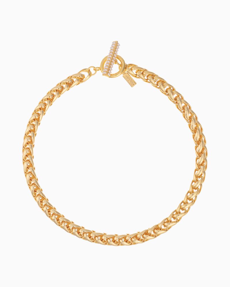 Talis Chains Manhattan chunky gold chain necklace with pearl T-bar fastening