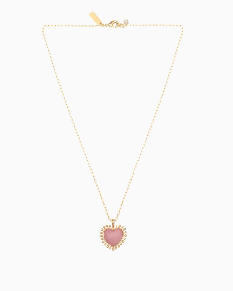 Talis Chains mini heart pendant necklace with 18 carat gold plating and Pink Jade stone