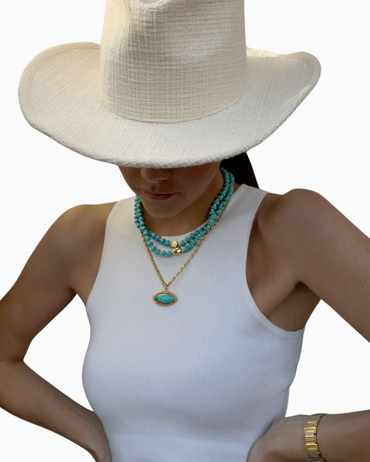 Talis Chains turquoise necklace in linen drawstring pouch for gifting