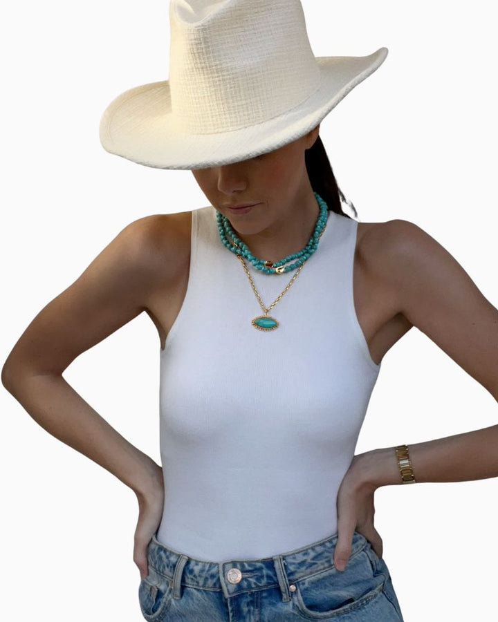Turquoise pendant necklace by Talis Chains with 18 carat gold plating and natural stone