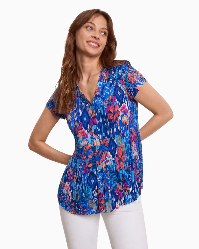 Tinta Arta abstract print blouse front view pleated detail