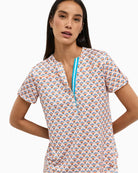 Tinta Ischia Blouse turquoise geometric print front view
