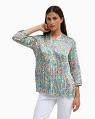 Tinta Lily navy blouse, front view on model – Áines Boutique
