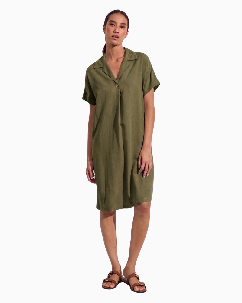 Tinta Morgan dress in khaki in front view