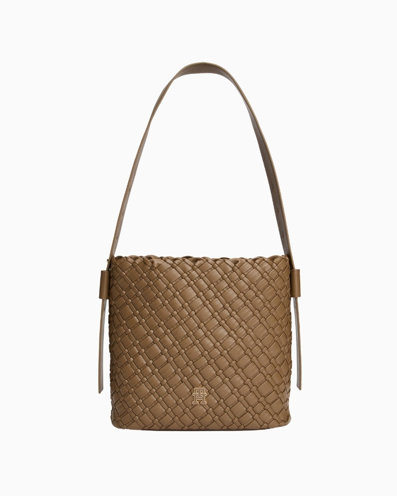 Tommy Hilfiger braided shoulder bag in black faux leather