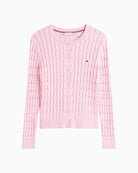 Tommy Hilfiger pink cotton cardigan with cable knit texture and crew neckline