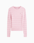 Front view of Tommy Hilfiger baby pink cable knit jumper