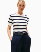 Tommy Hilfiger cable knit short sleeve sweater in soft cotton with crew neck