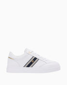 White Tommy Hilfiger chic cupsole webbing trainer angled view on white background – Áines Boutique