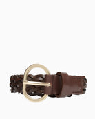 Flat lay of Tommy Hilfiger belt in brown woven leather