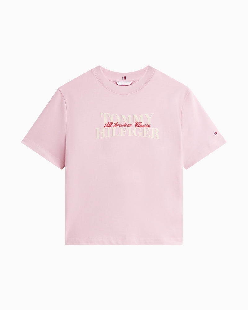 Detail of Tommy Hilfiger flag logo on chest