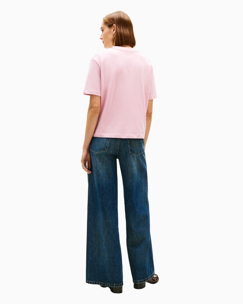 Back view of classic pink T-shirt with clean finish