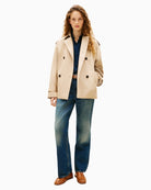 Woman wearing Tommy Hilfiger cotton short trench front view – Áines Boutique